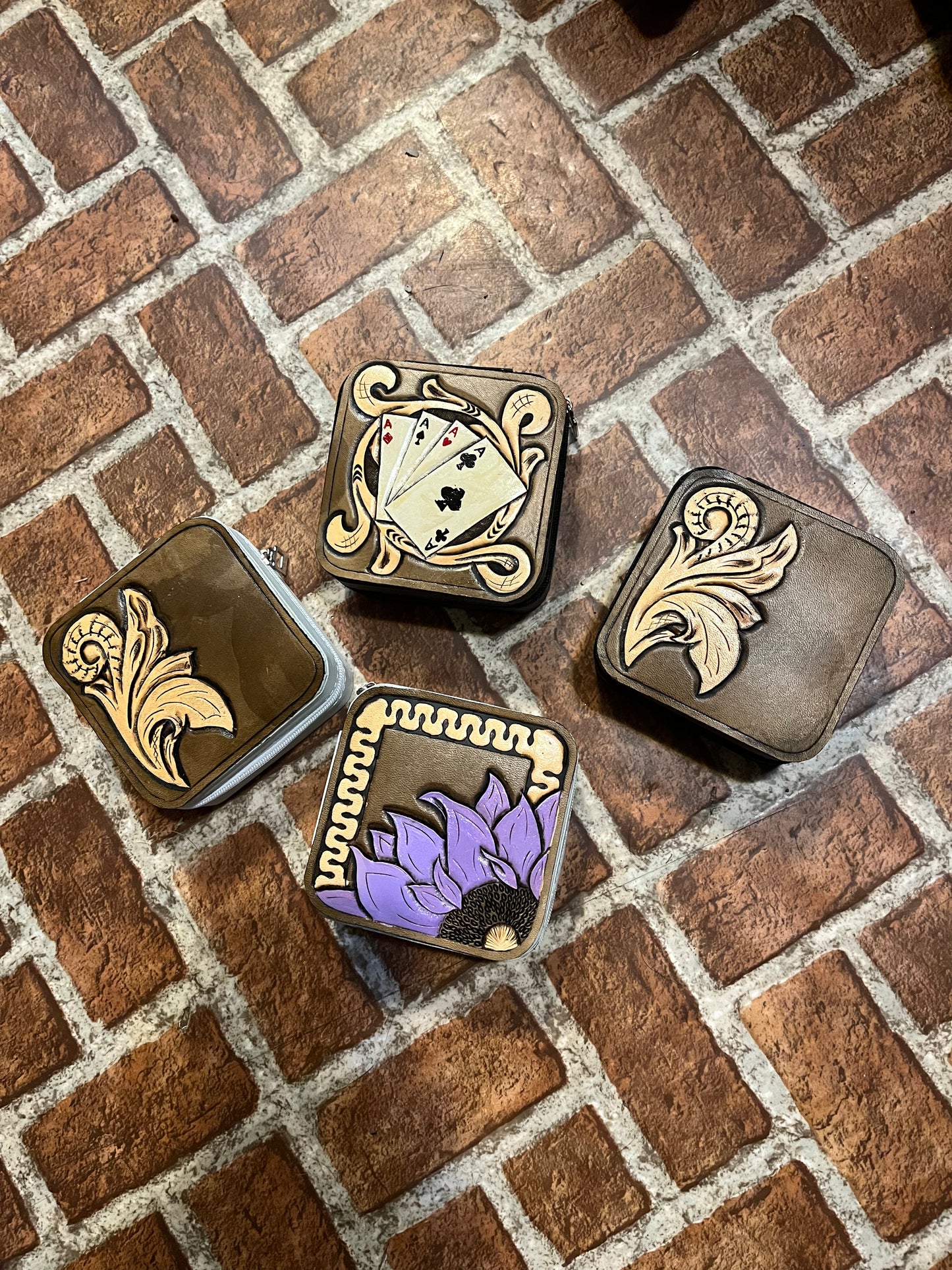Hand tooled travel jewelry case