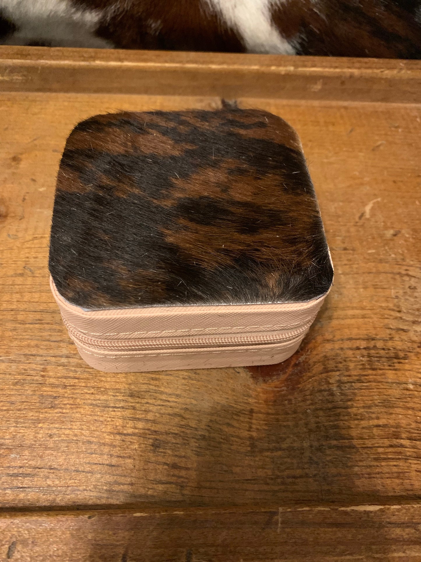 Cowhide topped Travel jewelry box