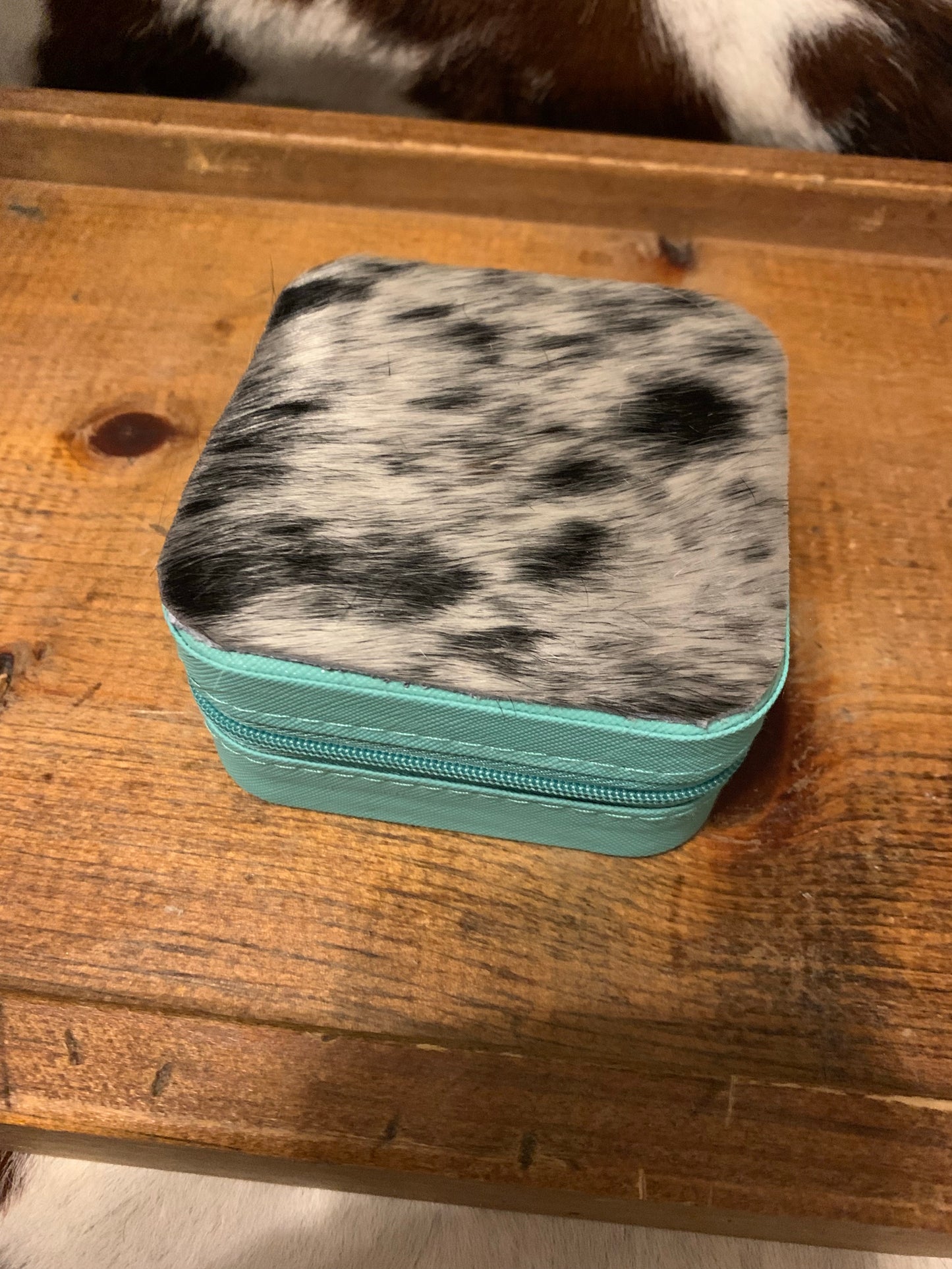 Cowhide topped Travel jewelry box