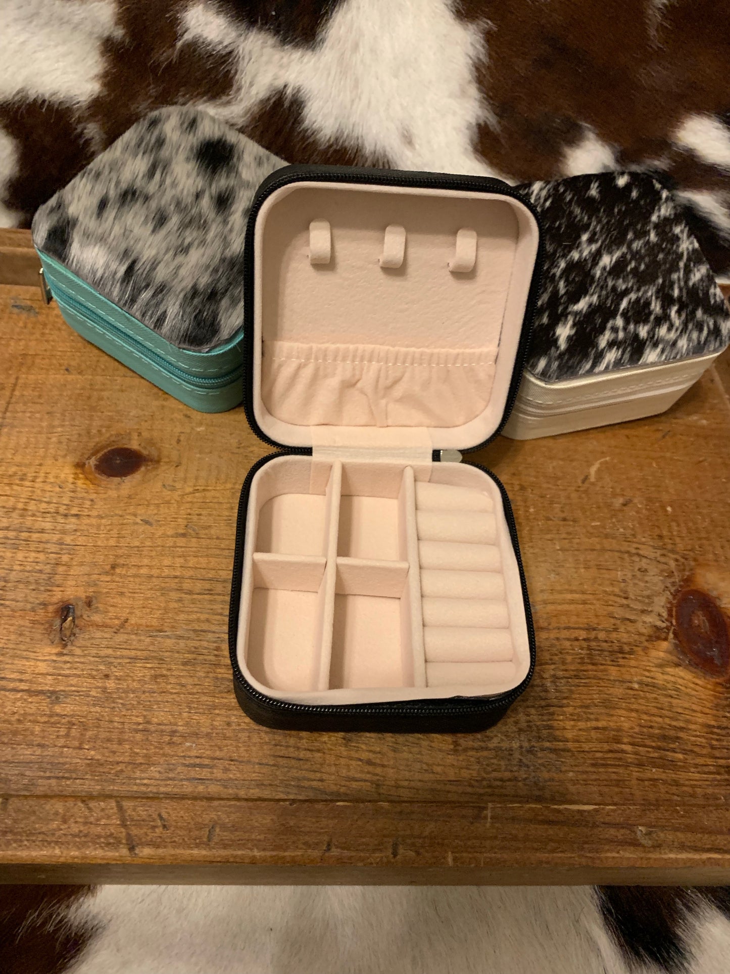 Cowhide topped Travel jewelry box