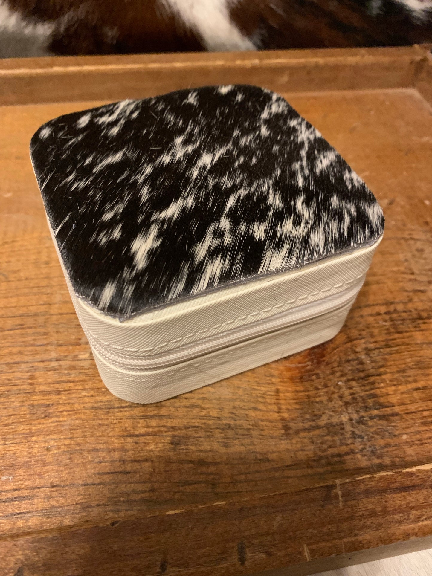 Cowhide topped Travel jewelry box