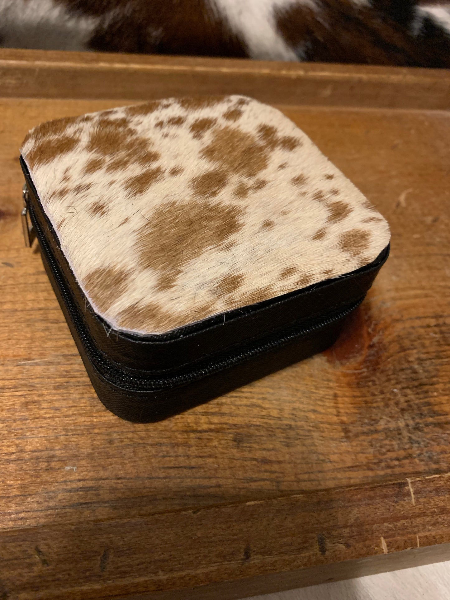 Cowhide topped Travel jewelry box