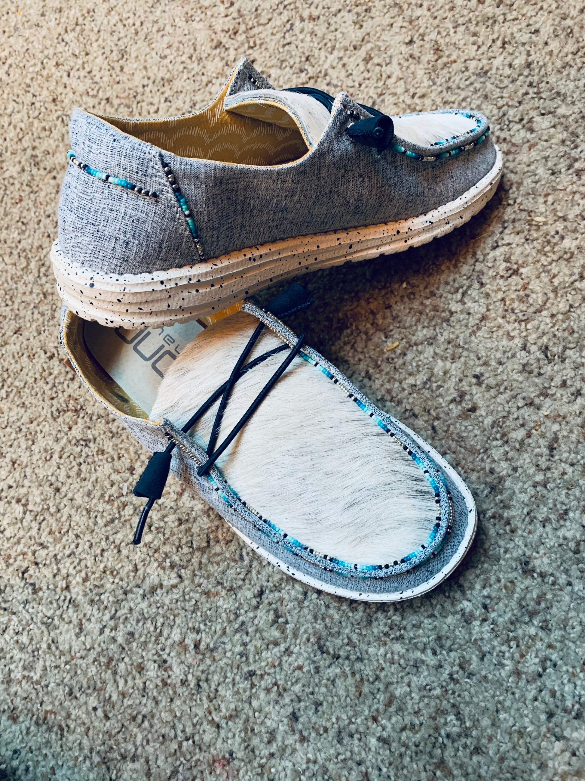 Custom Hey Dudes Cow Hide WOMENS Cowhide BRANDED Hey Dudes – Bar HK Co