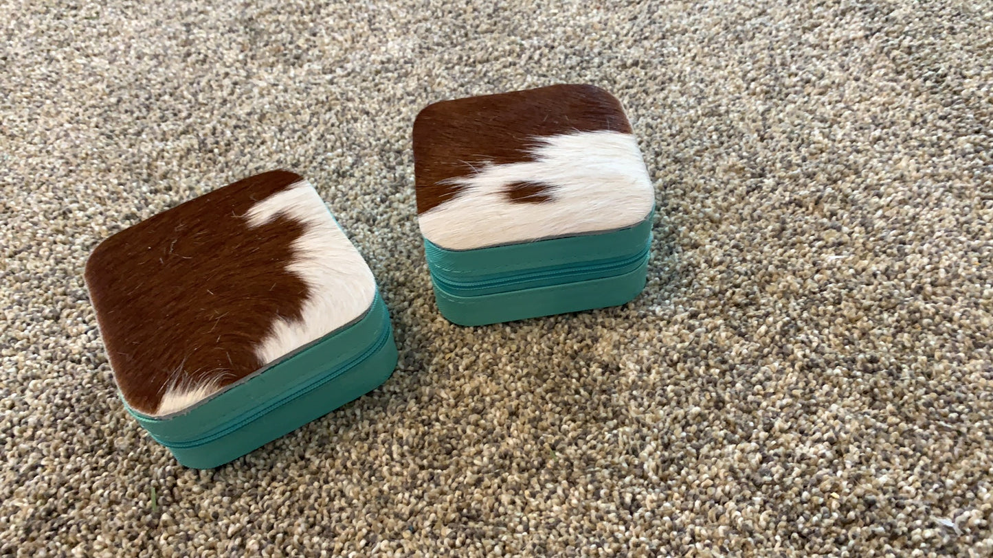 Cowhide topped Travel jewelry box