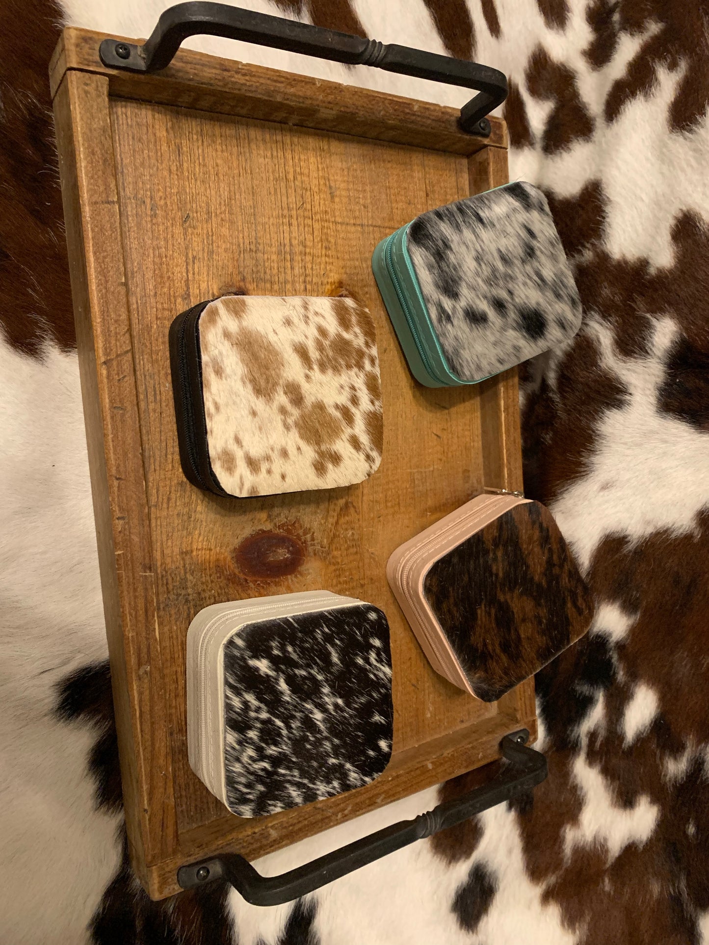 Cowhide topped Travel jewelry box